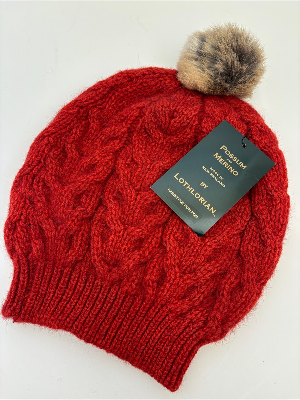 Lothlorian Merino Wool Cable Knit New Zealand Pom Pom‎ Beanie Hat Winter Womens